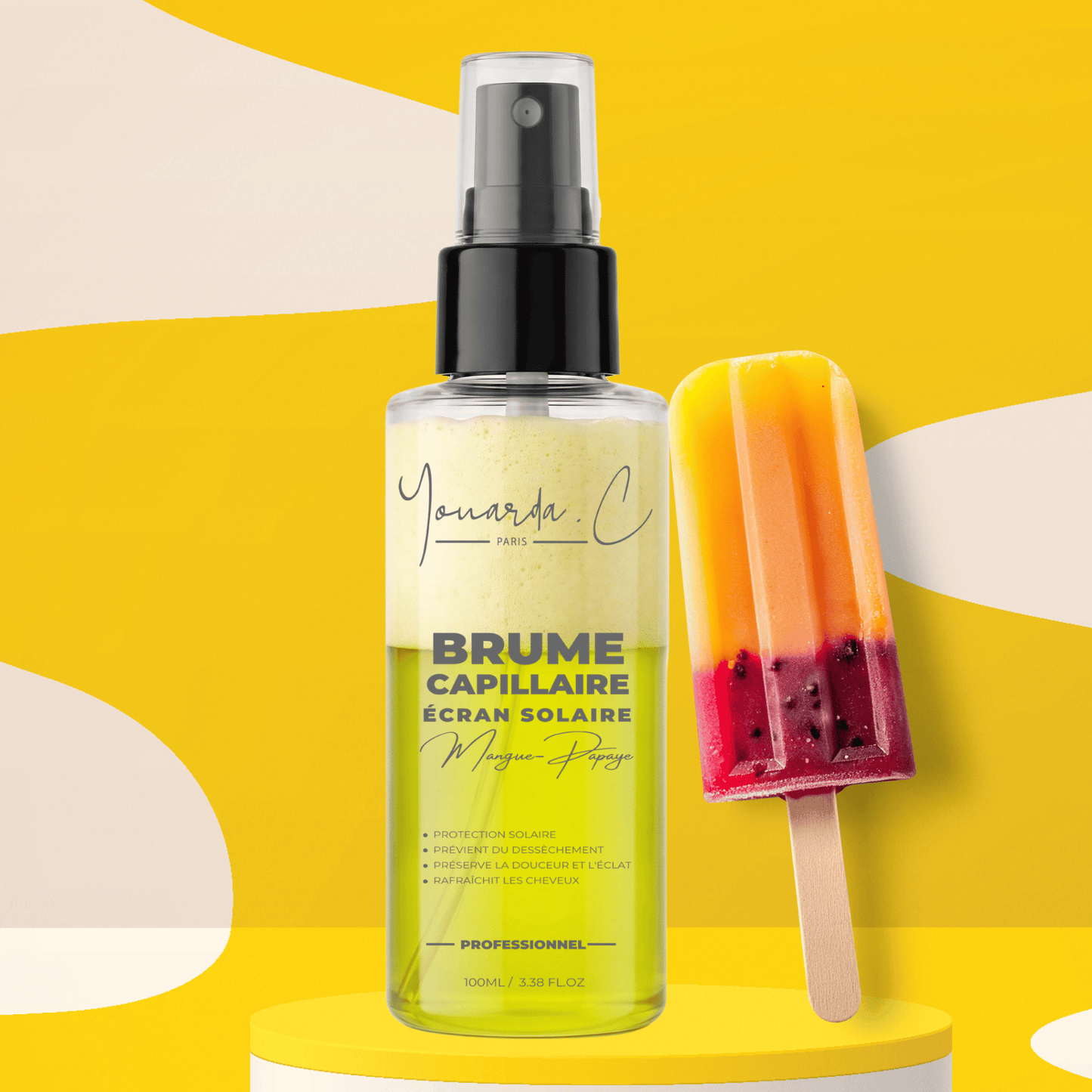YOUARDA•C Solutions pour friser et défriser les cheveux 🏖 Youarda.C – Brume Capillaire Ecran Solaire – Odeur Mangue-Papaye, Protecteur UV, Chaleur