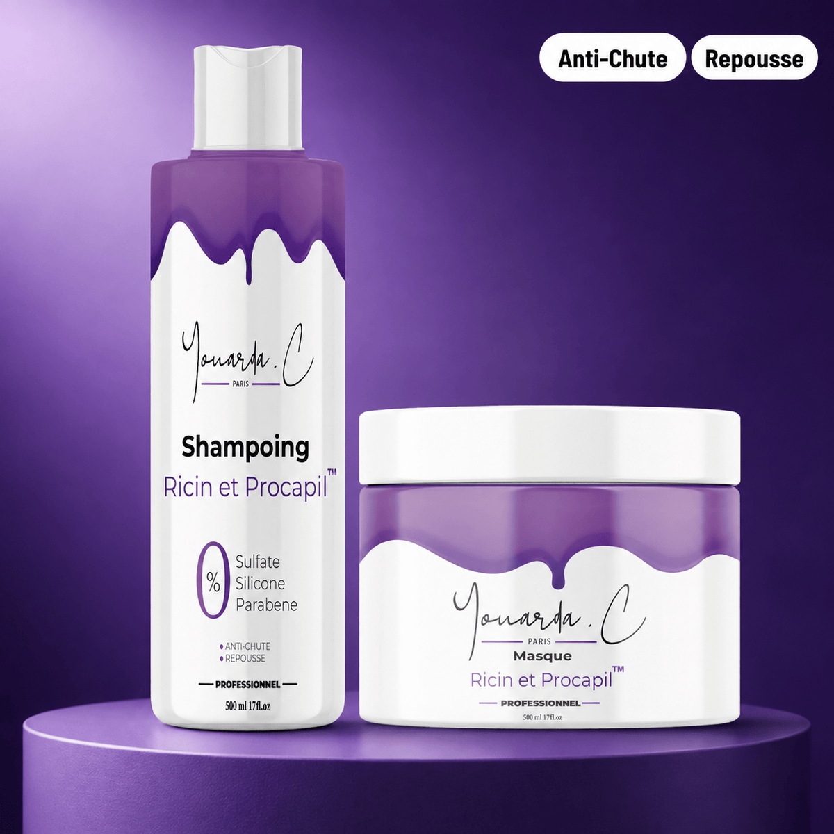 YOUARDA•C Soin des cheveux 🌱 Youarda.C® – Gamme Ricin & Procapil – Diminue La Chute & Boost Repousse,Formule Puissante et Breveté, Accélérateur de Pousse