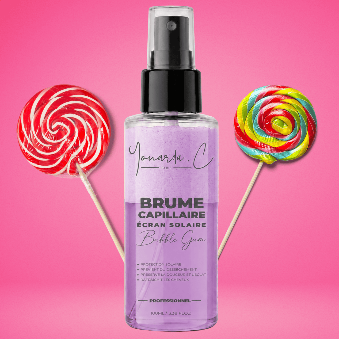 YOUARDA•C Solutions pour friser et défriser les cheveux 🏖 Youarda.C – Brume Capillaire Ecran Solaire – Odeur Bubble Gum, Protecteur UV, Chaleur