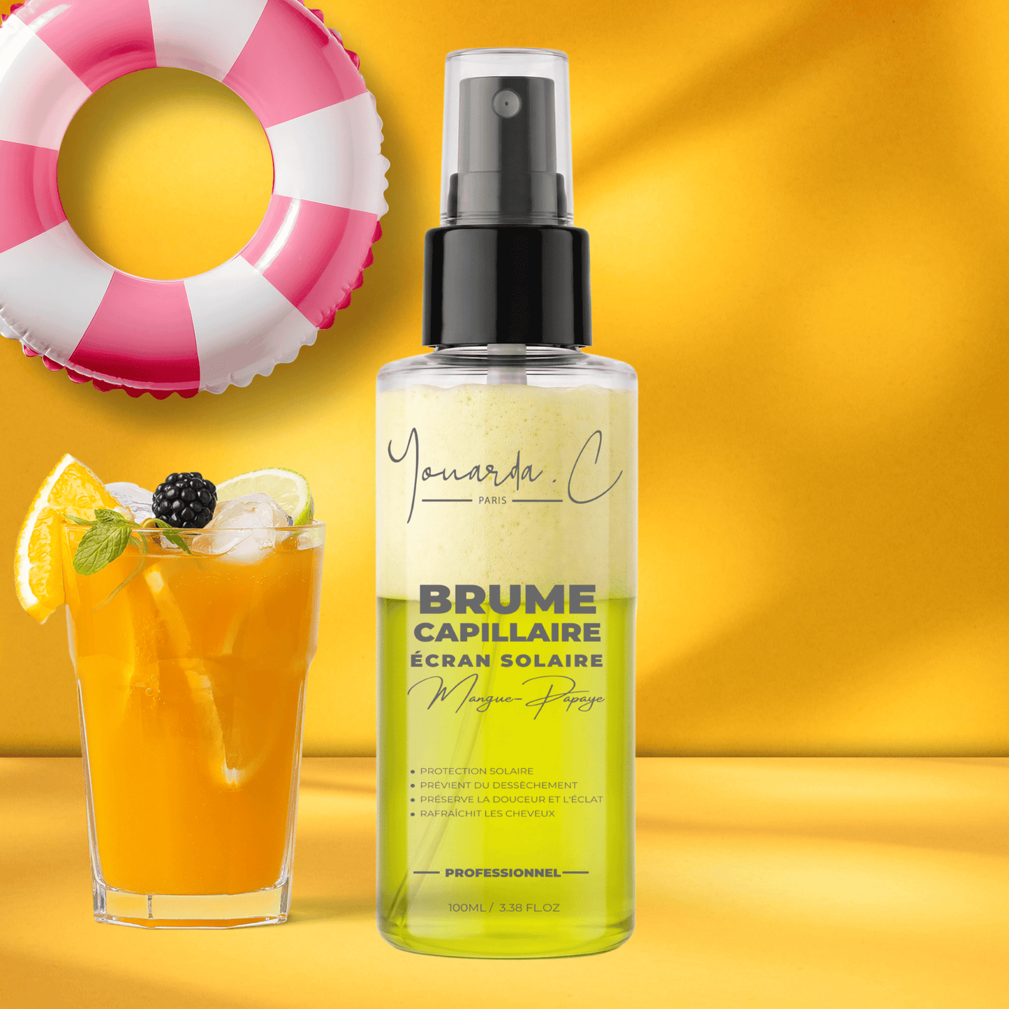 YOUARDA•C Solutions pour friser et défriser les cheveux 🏖 Youarda.C – Brume Capillaire Ecran Solaire – Odeur Mangue-Papaye, Protecteur UV, Chaleur