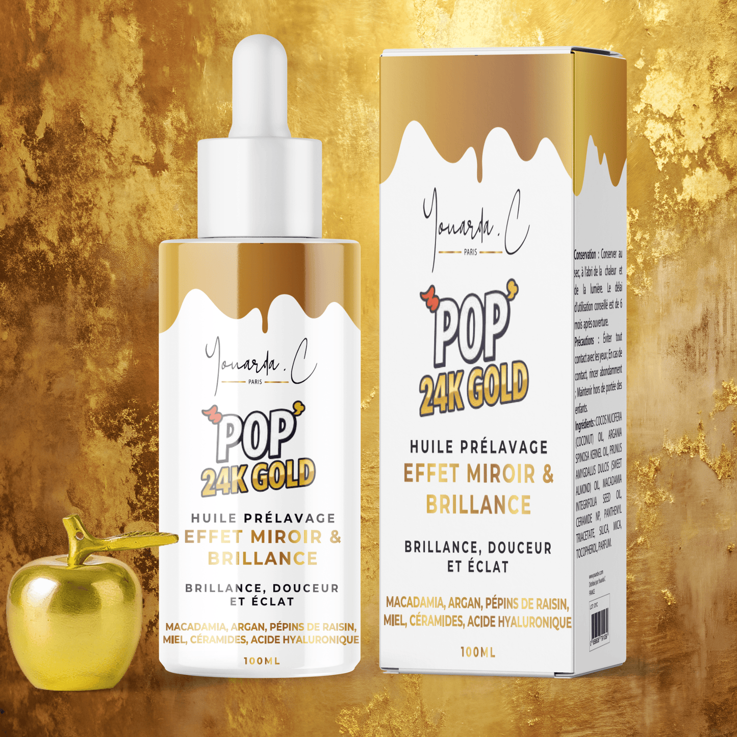 YOUARDA•C Solutions pour friser et défriser les cheveux Youarda.C – Huile Prelavage BOOSTER POP 24K GOLD – Éclat 24K, Soin Sublimateur & Brillance Luxueuse, Nourrit, Illumine & Revitalise en Profondeur