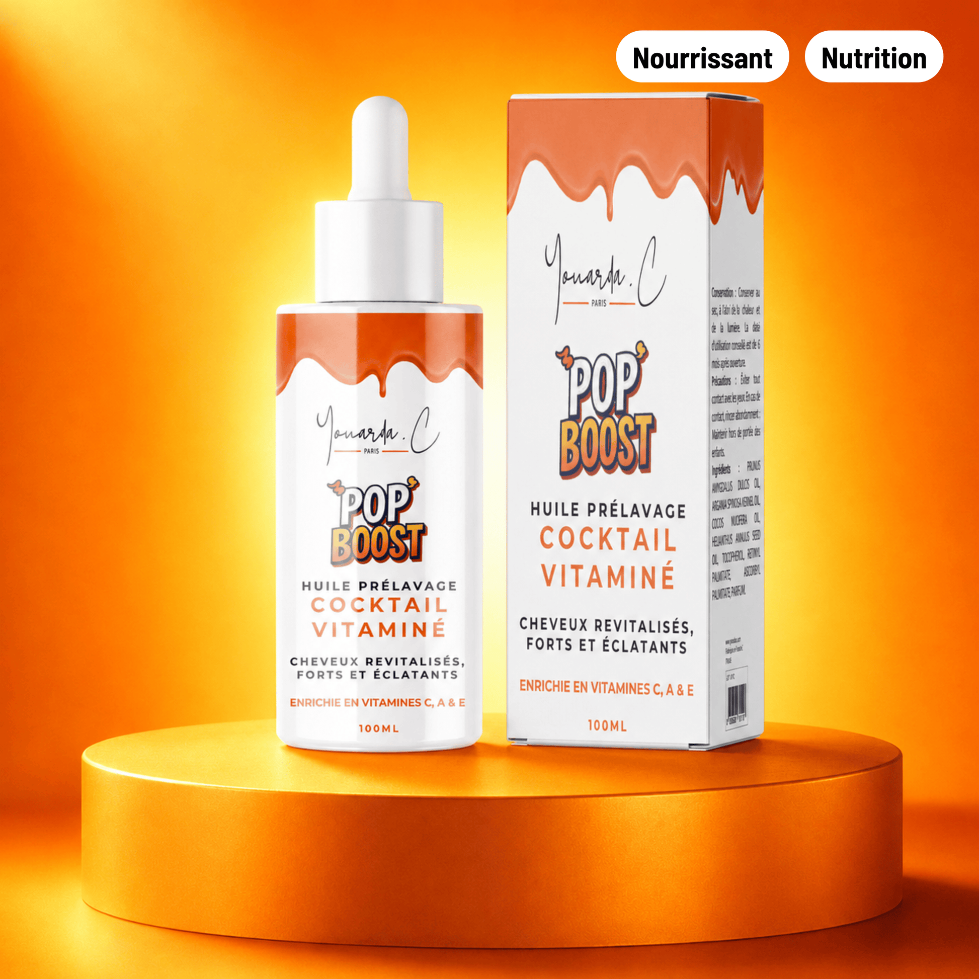 YOUARDA•C Solutions pour friser et défriser les cheveux 💫 Youarda.C®– Huile Prelavage BOOSTER POP BOOST – Cocktail Vitaminé pour Force, Éclat & Vitalité, Vitalité, Nutrition & Brillance Flash, Nutrition Rapide