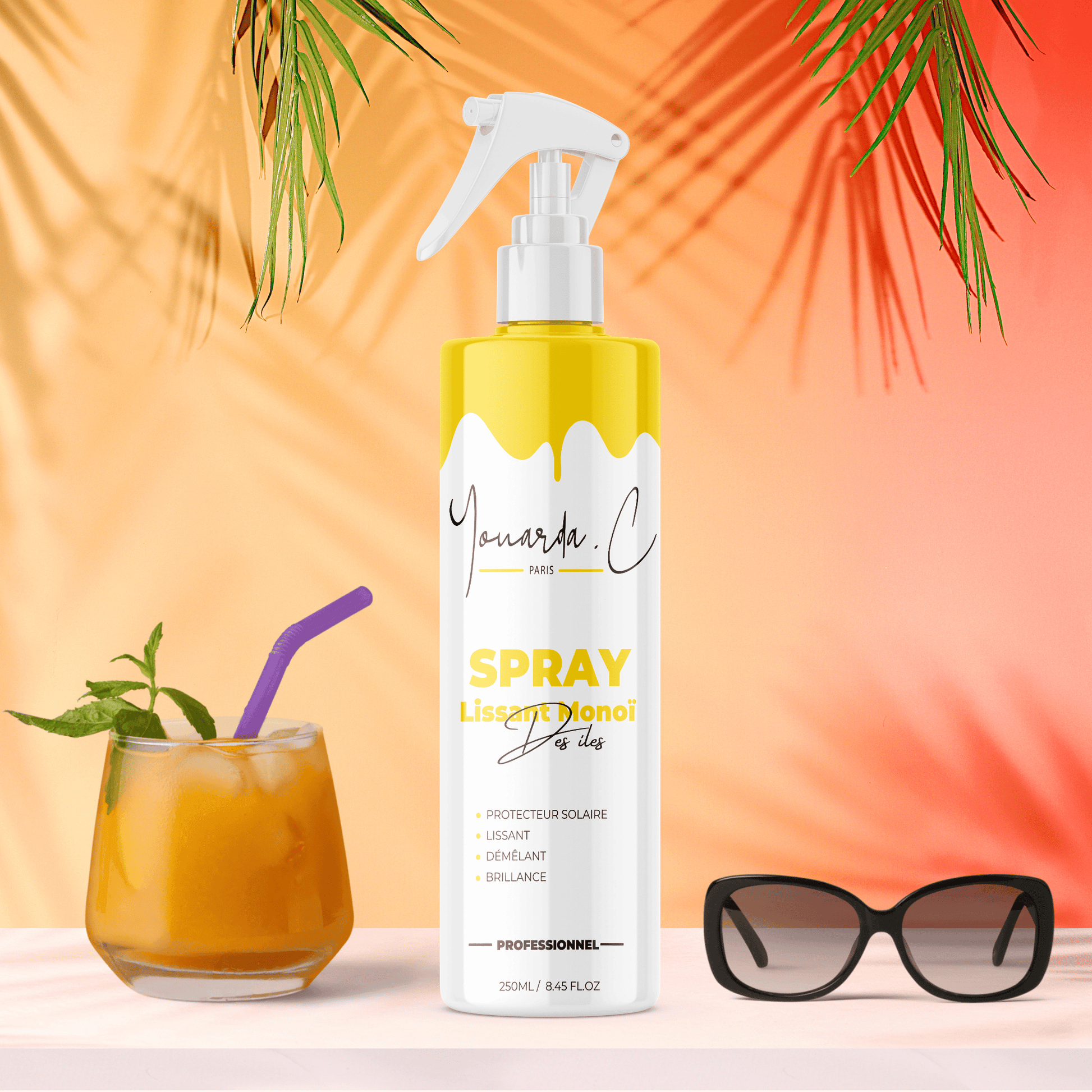 YOUARDA•C Solutions pour friser et défriser les cheveux ☀️ Youarda.C – Spray Lissant Monoï – Protecteur UV, Anti-Frizz & Thermo-Protecteur Chaleur, Lissant, Coiffage Facilité